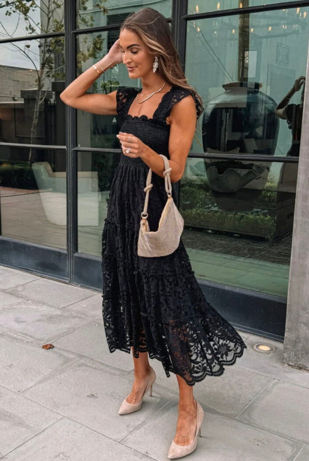 BLK LACE MIDI