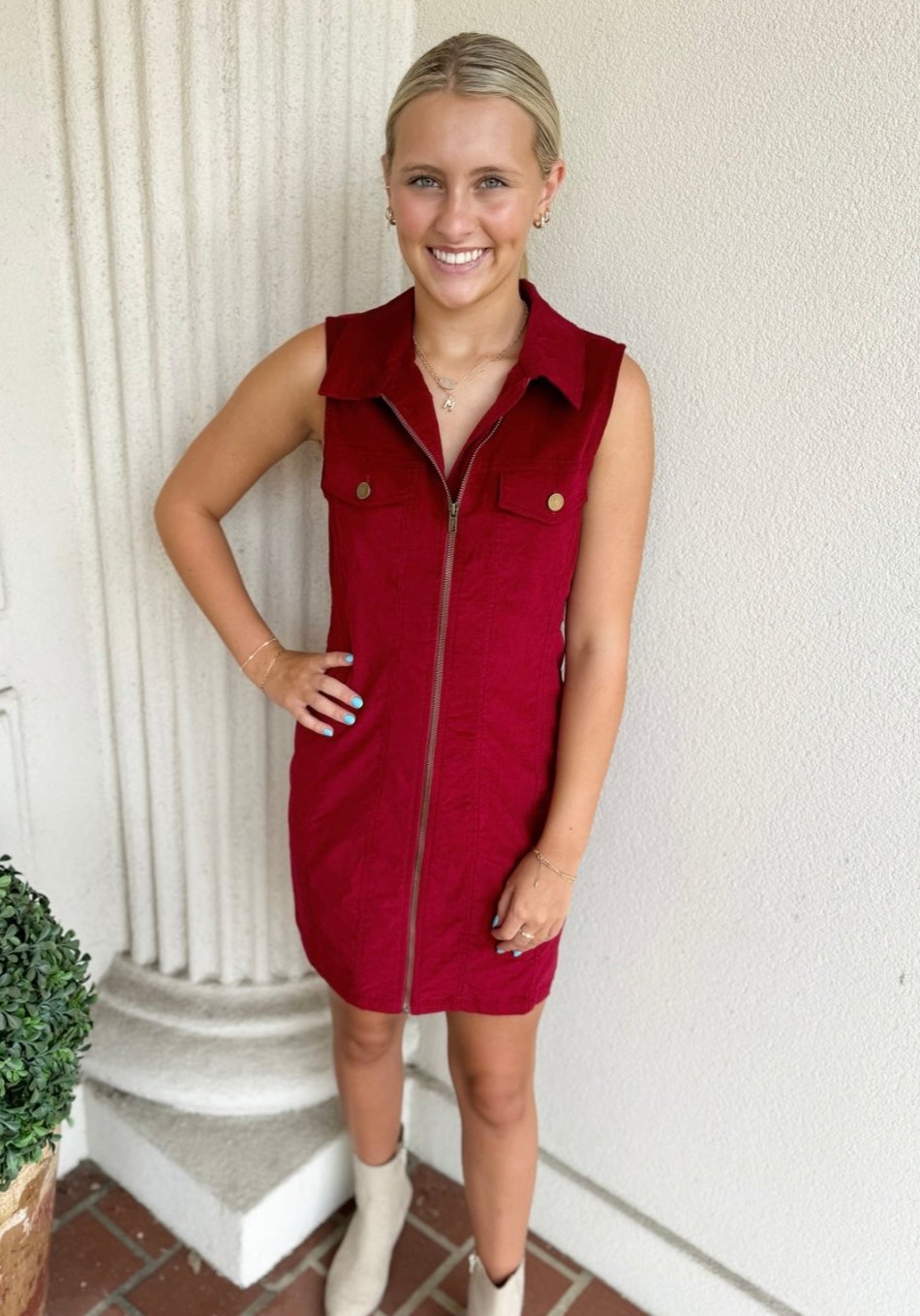 CORDUROY SLEEVELESS DRESS: MAROON