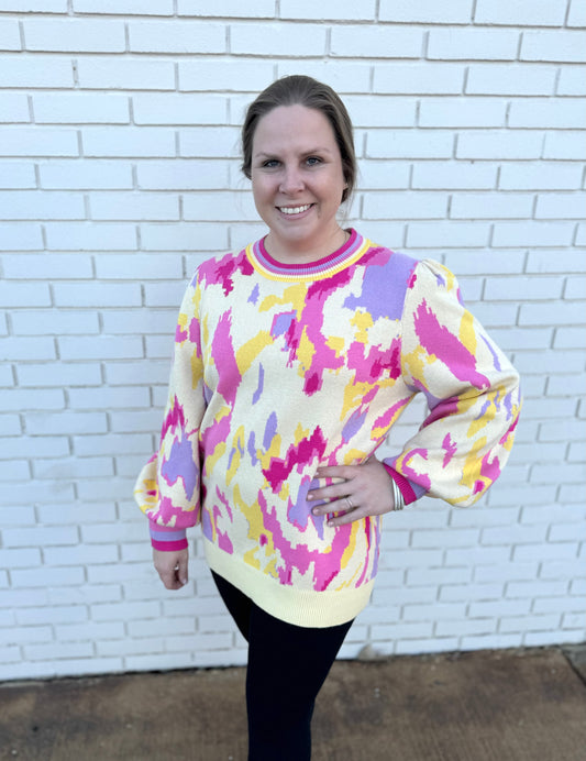 PINK/YELLOW ABSTRACT SWEATER