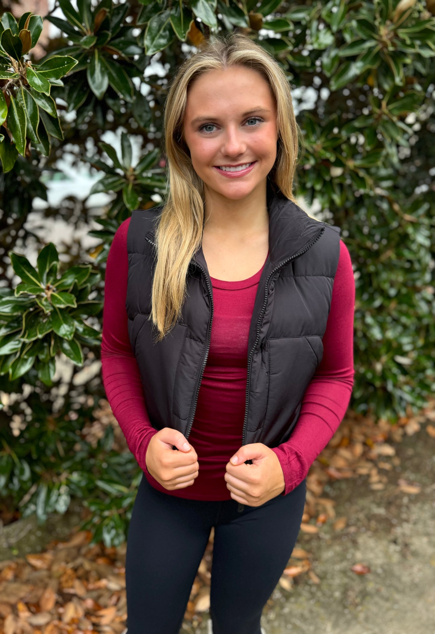 LONG SLEEVE ROUND NECK TOP: BURGUNDY