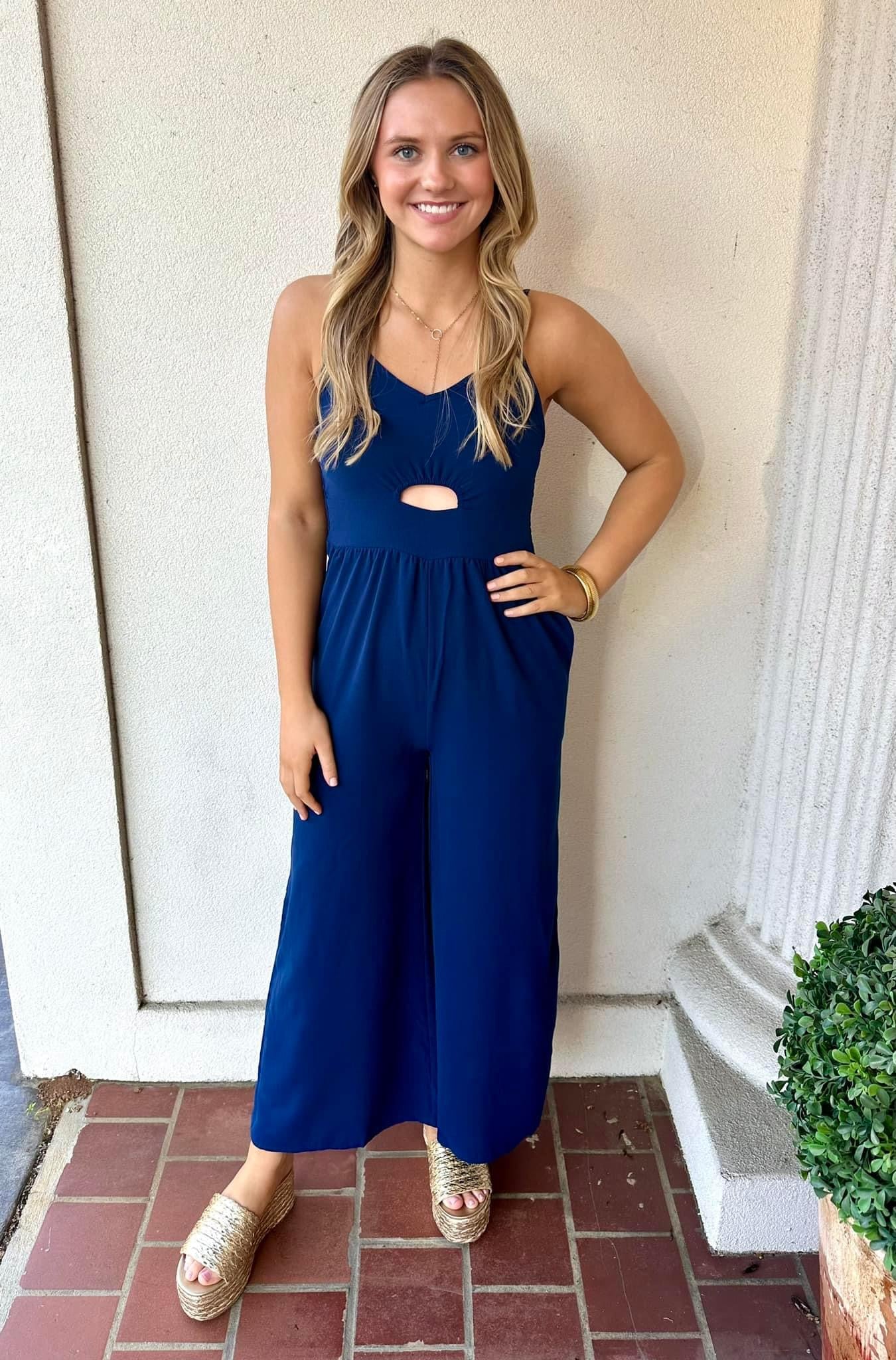 CUT OUT JUMPSUIT: NAVY