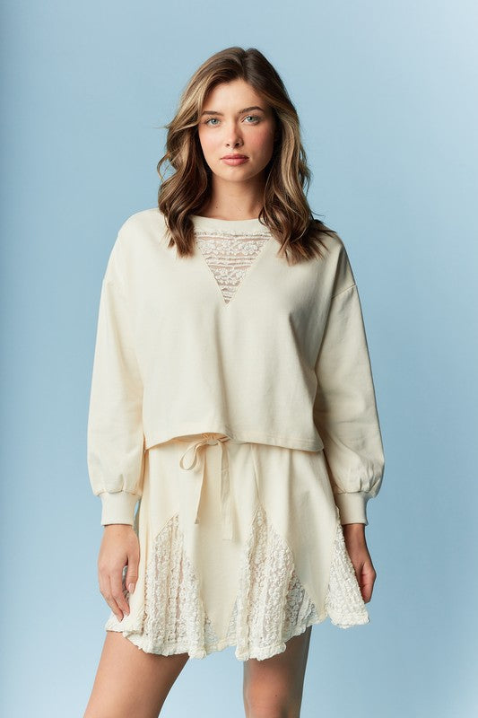 CREAM LACE SKIRT SET