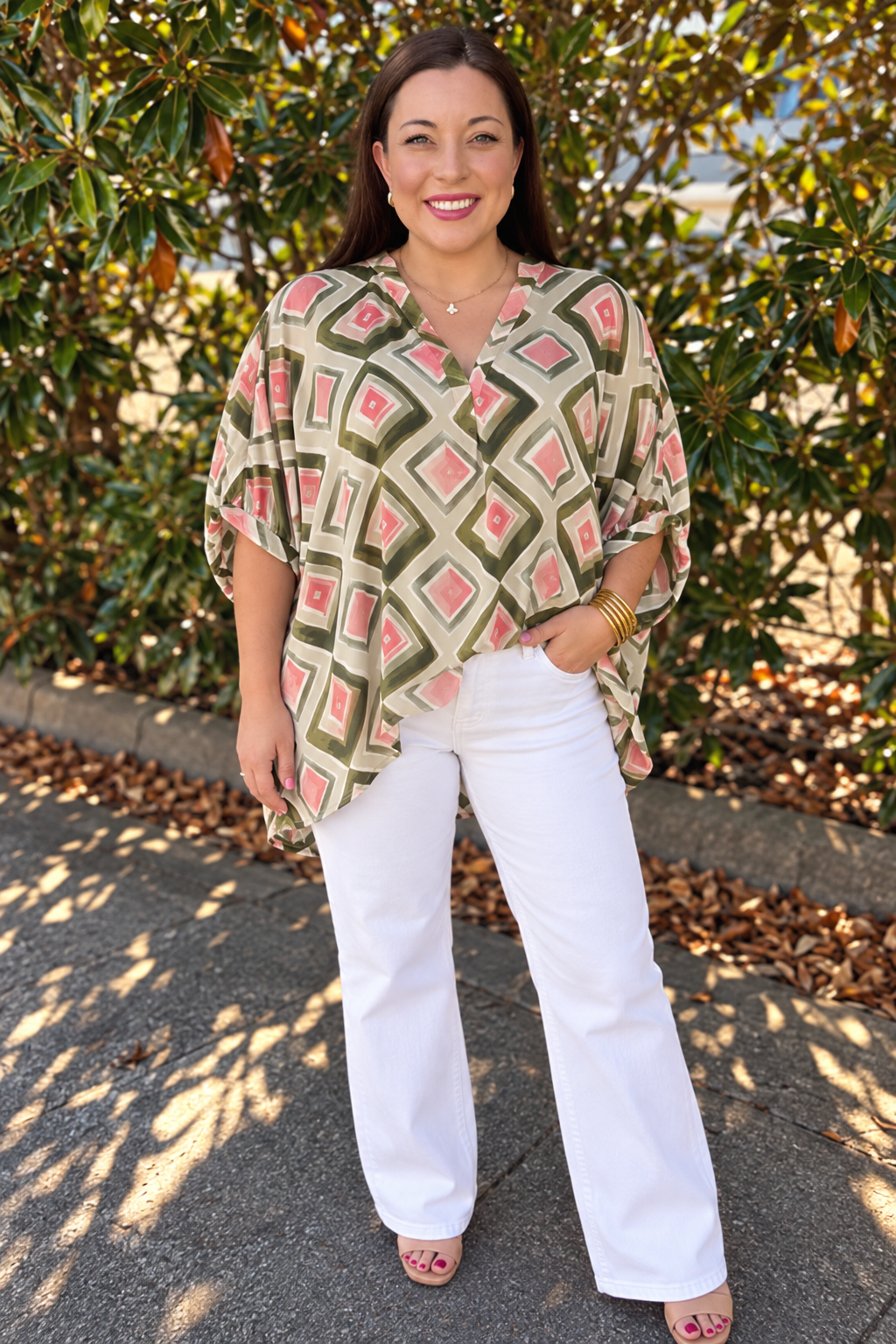 VNECK TUNIC: OLIVE/RUST