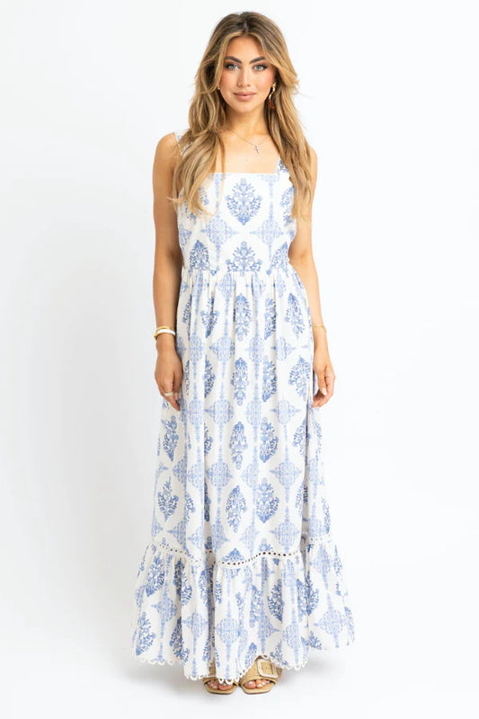KARLIE BLUE FLORAL TIE BACK MAXI