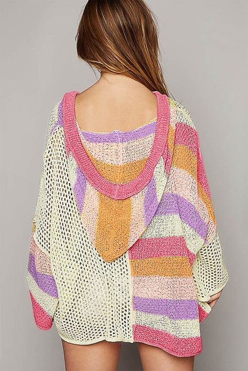 HOODED PATCHWORK TOP- PINK