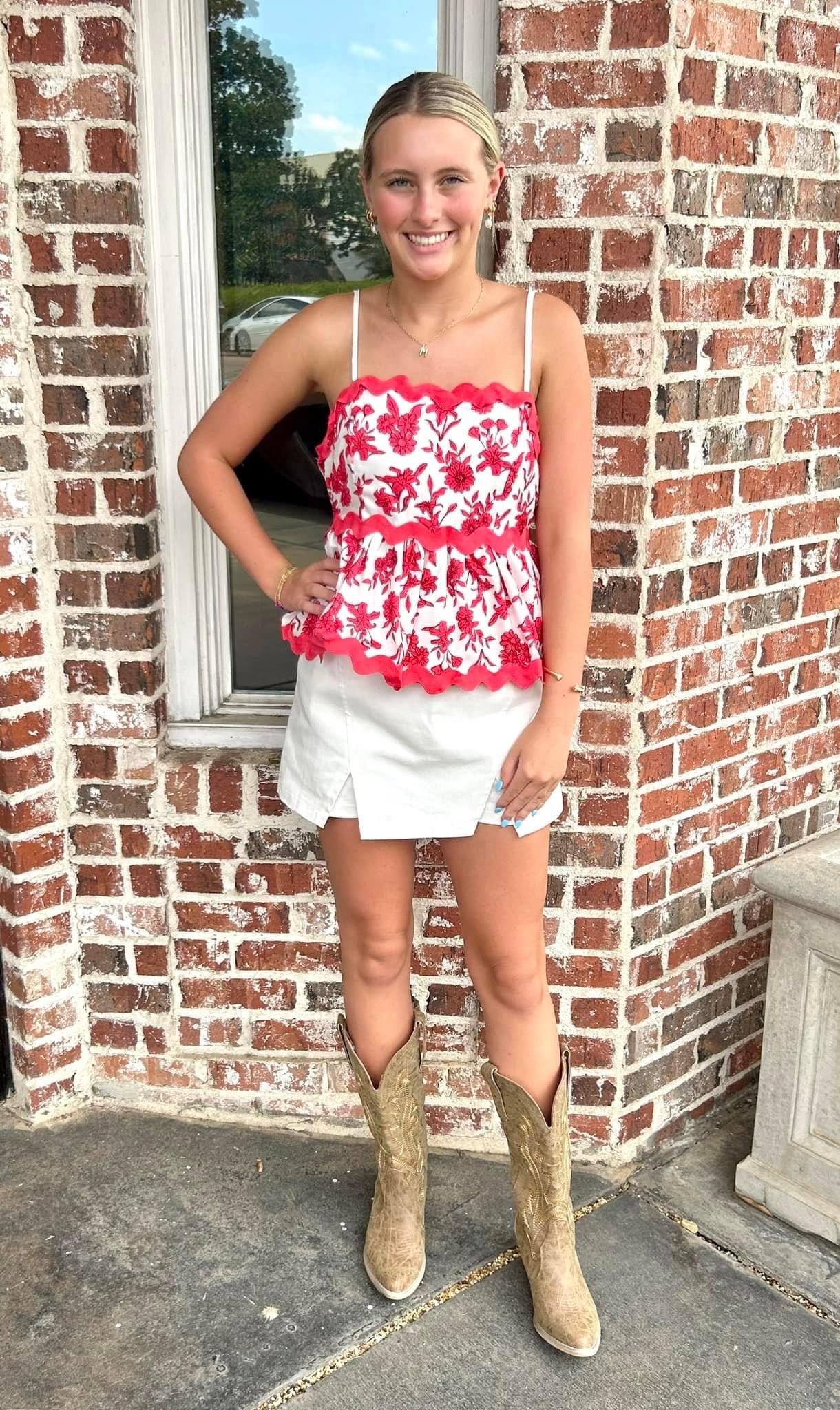 RED/WHT FLORAL BABYDOLL TANK