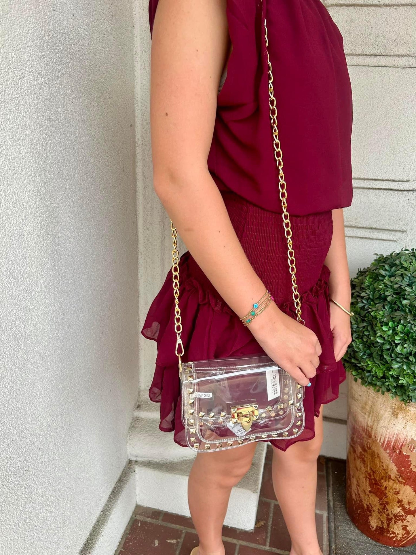 BURGUNDY SMOCK WAIST DRESS