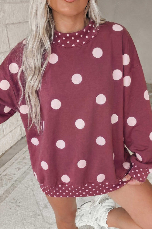 MAROON POLKA DOT PULLOVER