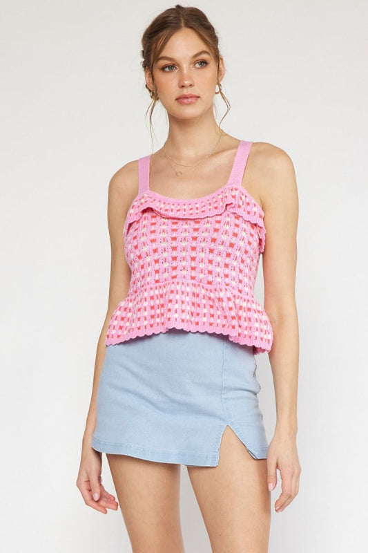 PINK KNIT PEPLUM TOP