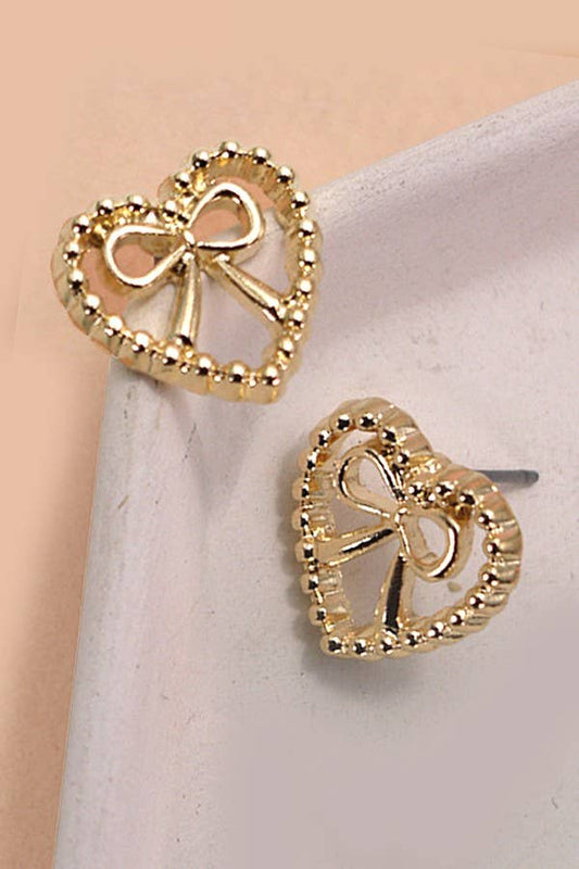 HEART BOW STUD EARRINGS: GOLD