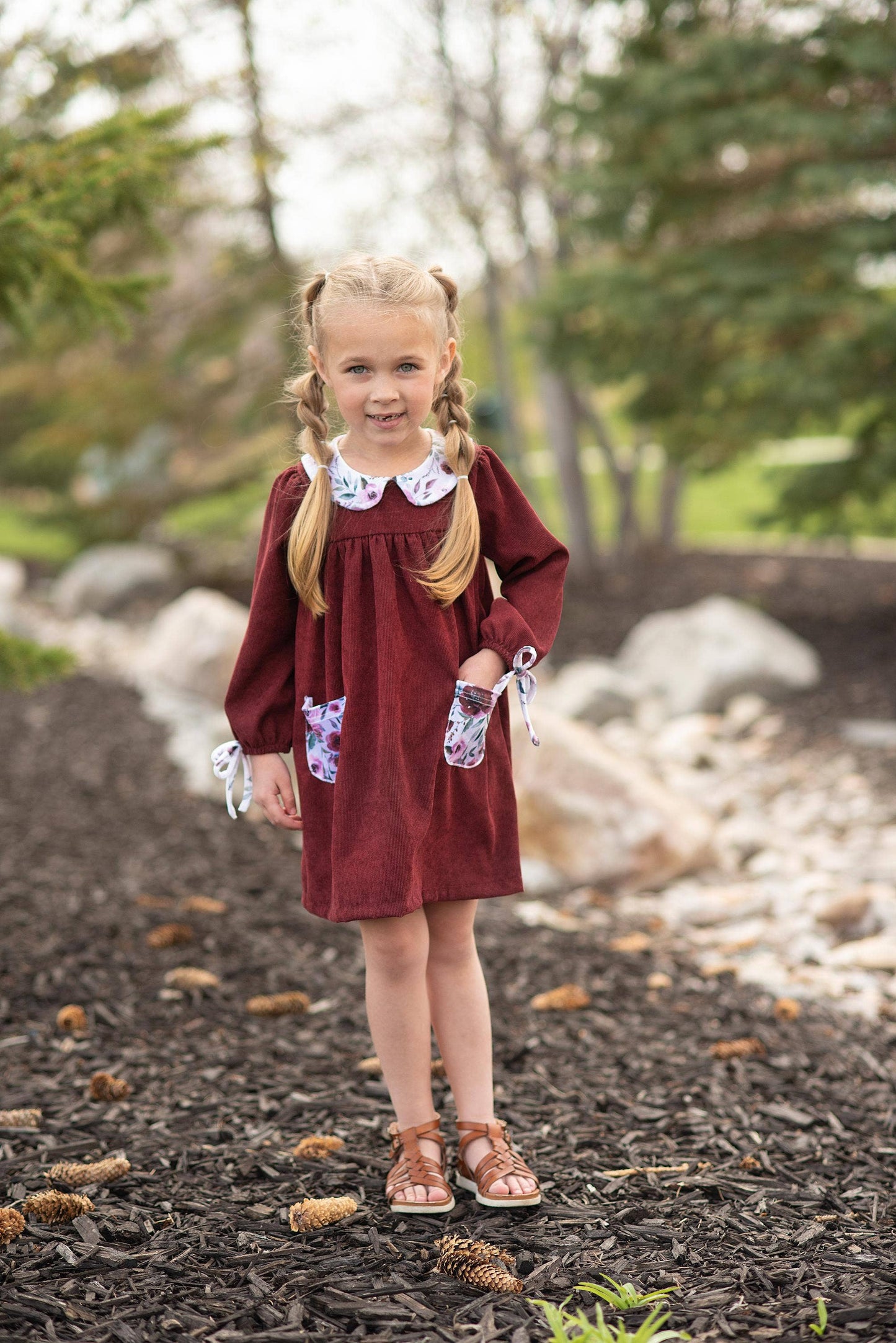 GIRLS BURGUNDY CORDUROY DRESS