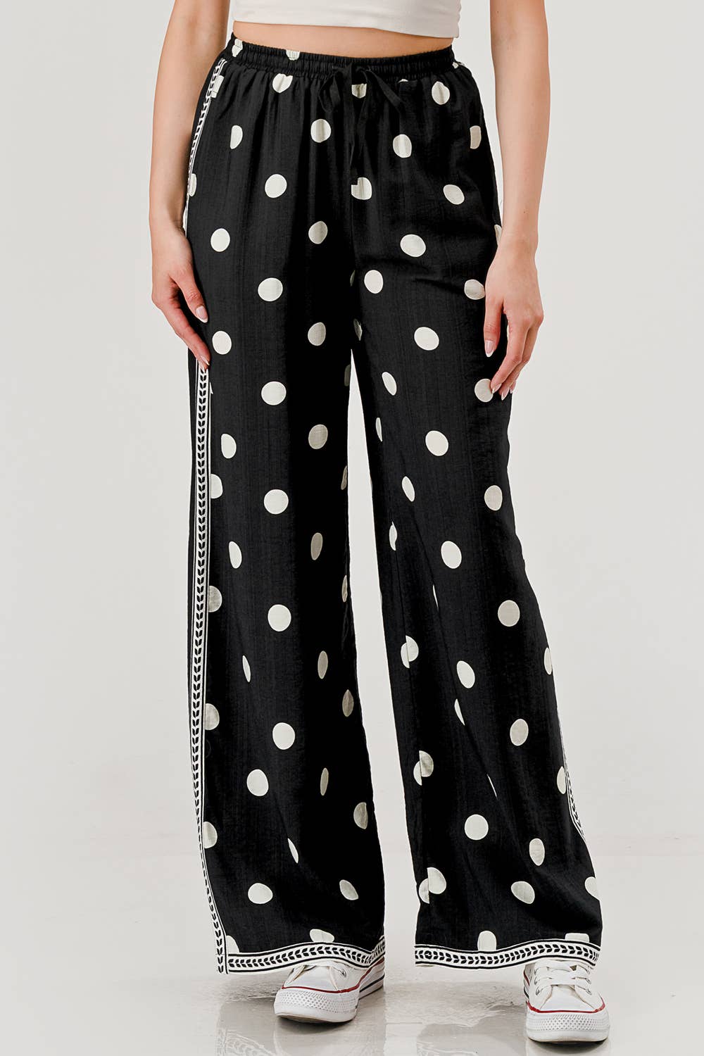 DRAWSTRING POLKA DOT PANT: BLACK