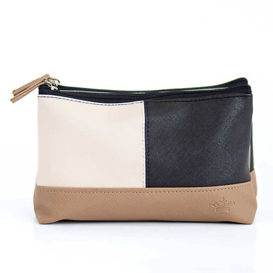 WHITE/BLK/TAUPE COSMETIC BAG