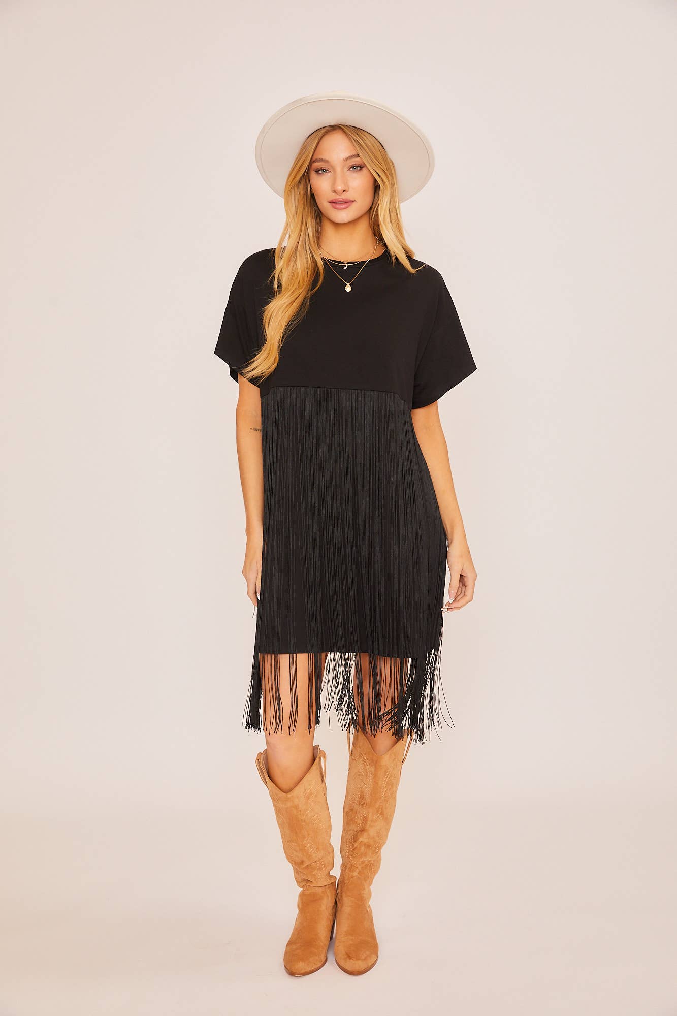 T-SHIRT DRESS WITH TASSEL WAIST DETAIL