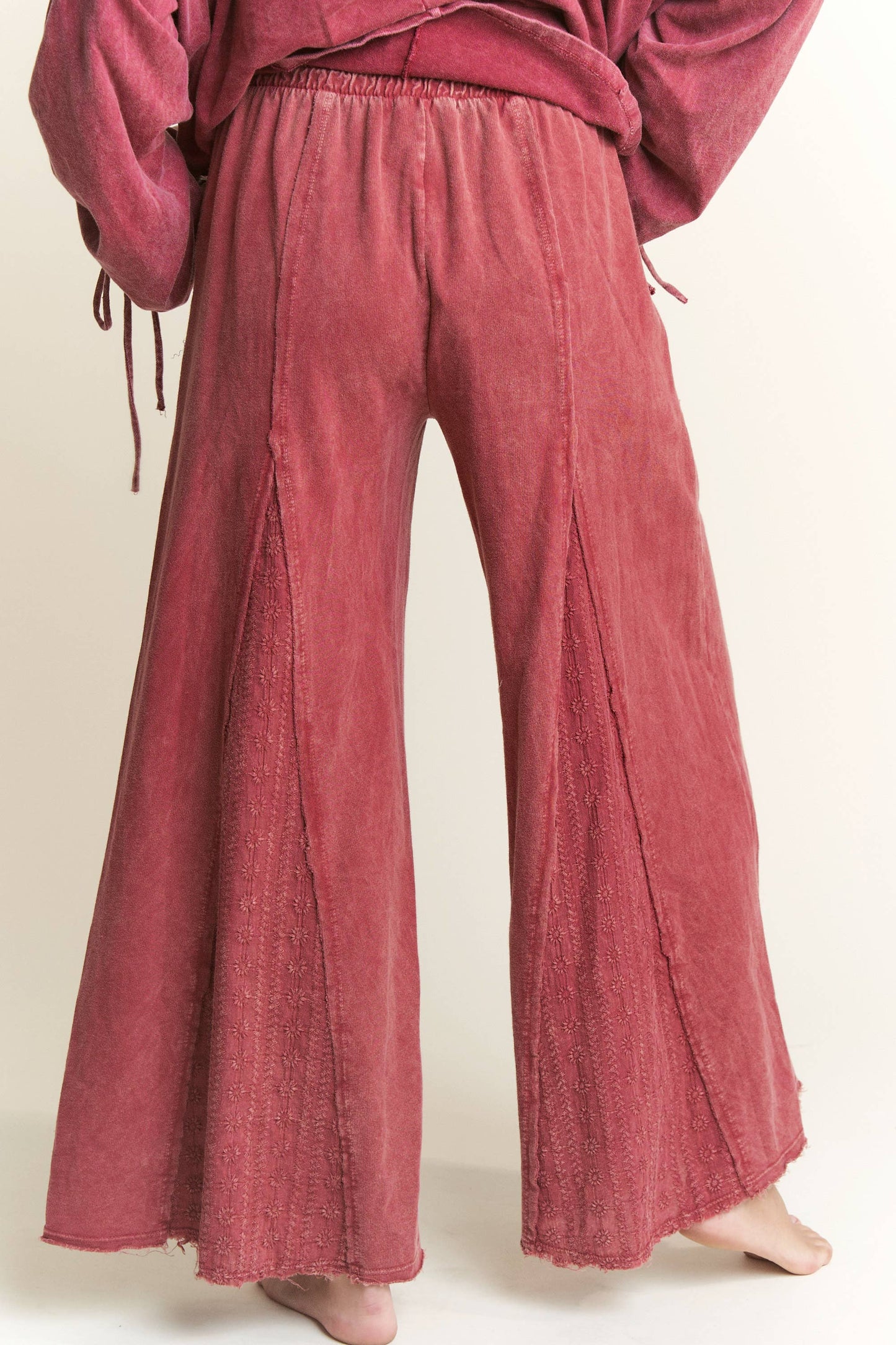 BURGUNDY MINERAL WASH FLARE PANT