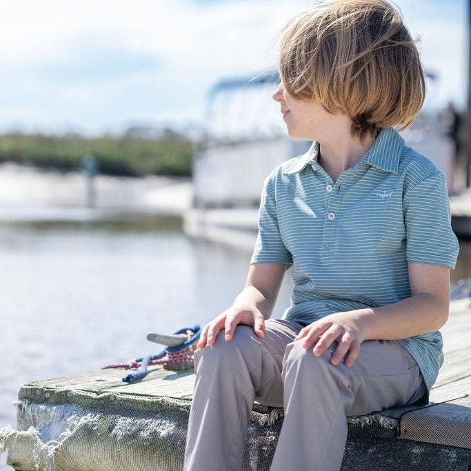 BOYS PERFORMANCE POLO: AQUA/WHITE