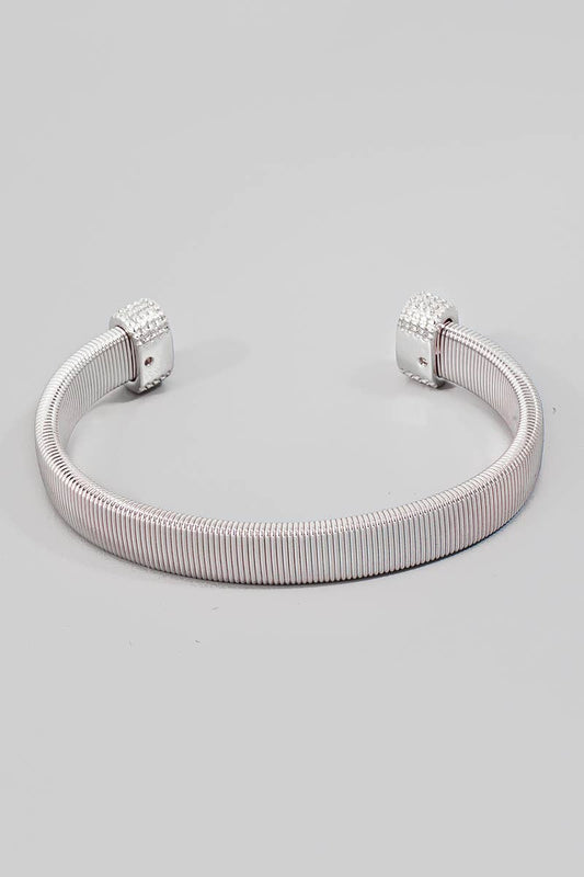 THIN FLAT ELASTIC METALLIC CUFF: SILVER