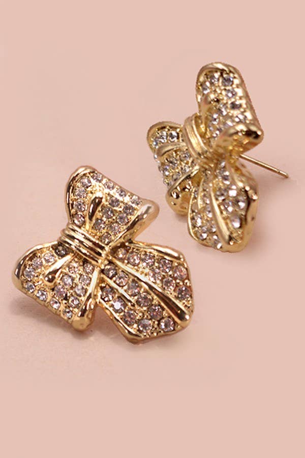 RHINESTONE BOW EARRINGS: GOLD