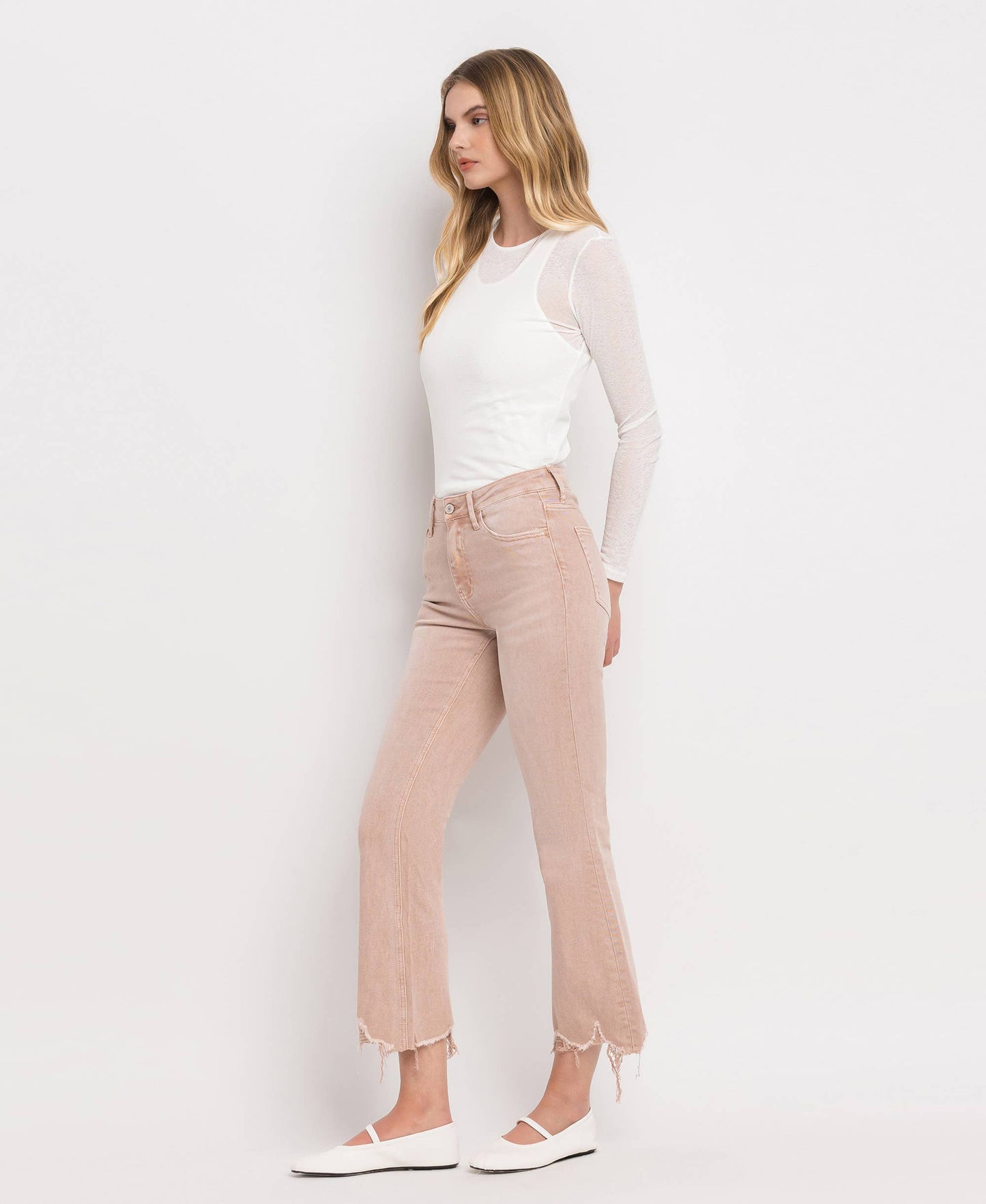 CROP FLARE JEANS- CORAL