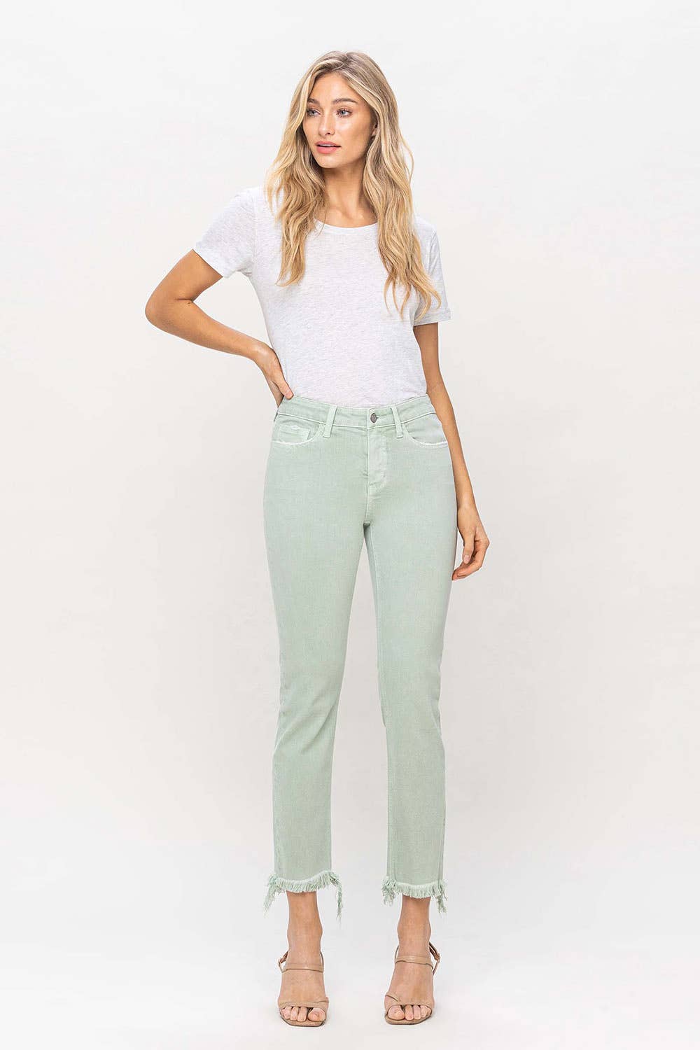 CROP STRAIGHT JEANS- MINT