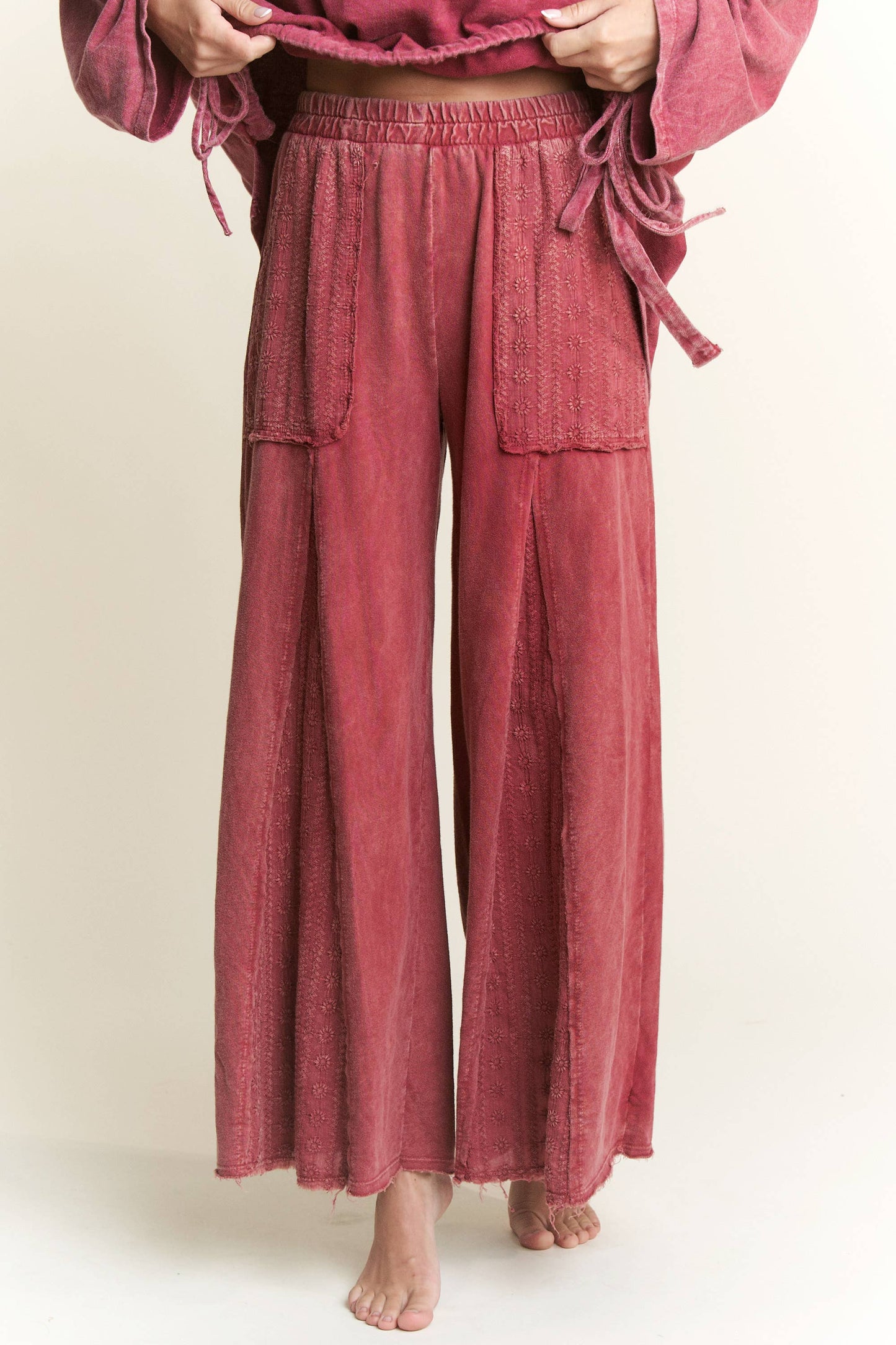 BURGUNDY MINERAL WASH FLARE PANT