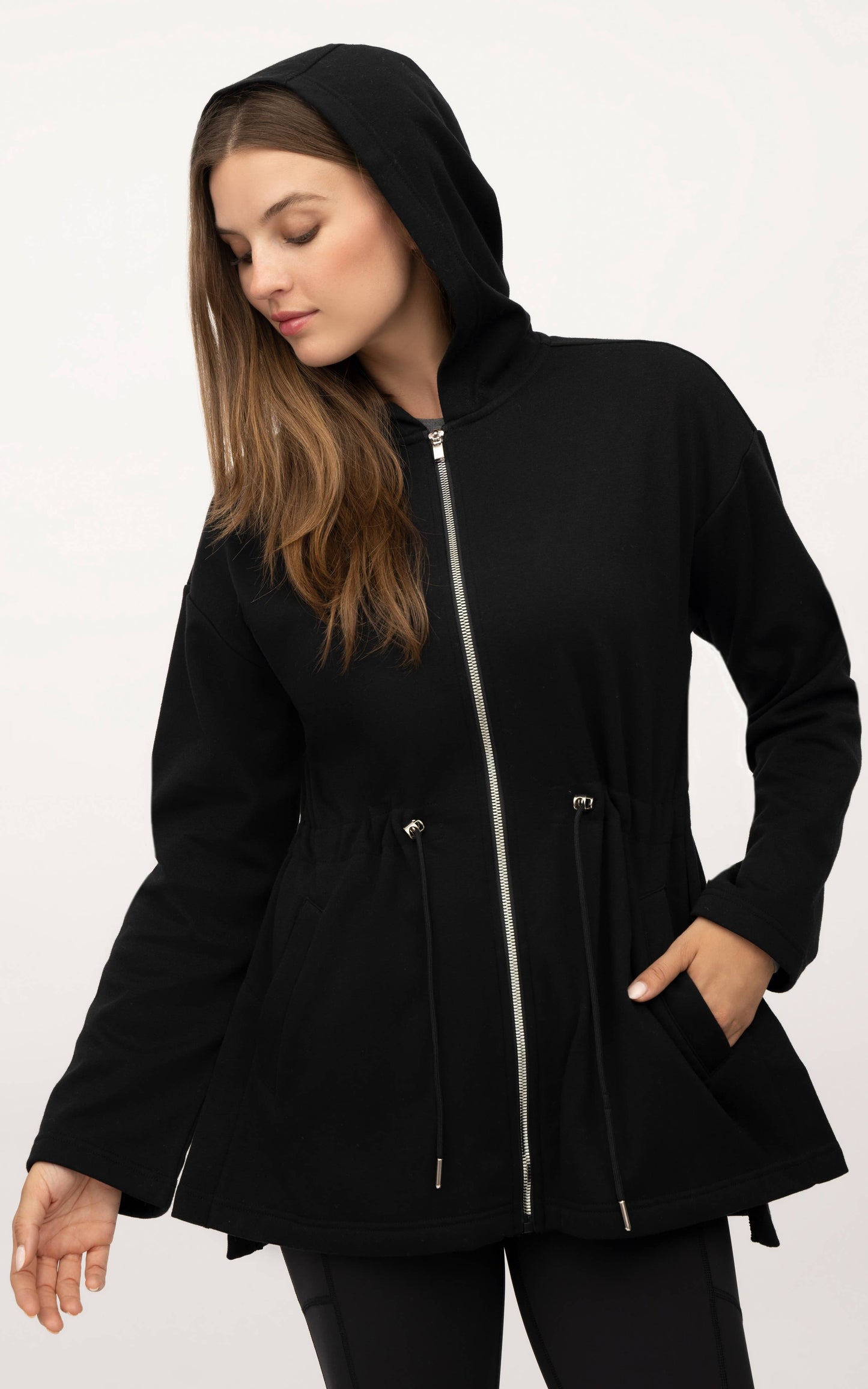 HOODED CINCH WAIST JACKET