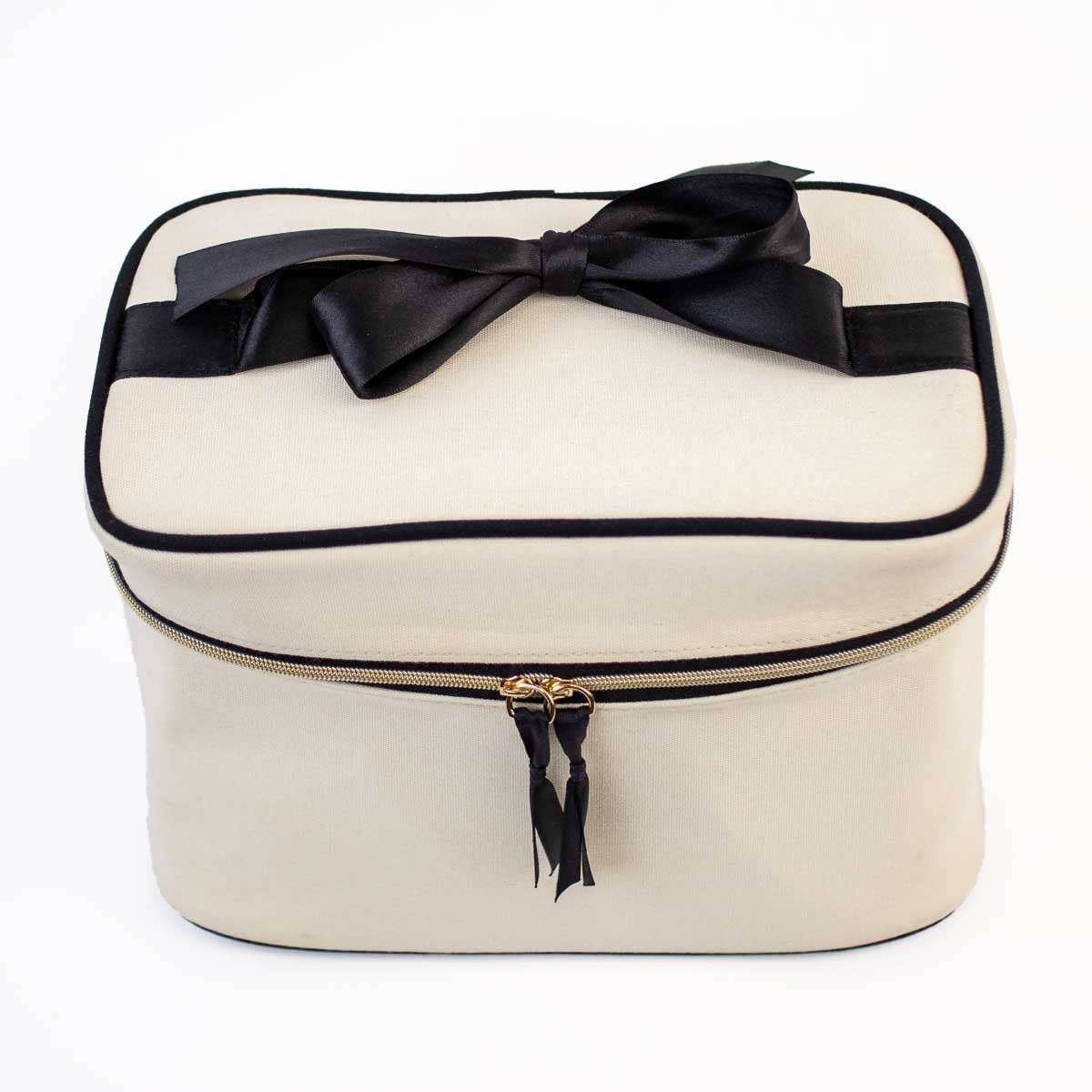 CREAM/BLACK COSMETIC BAG