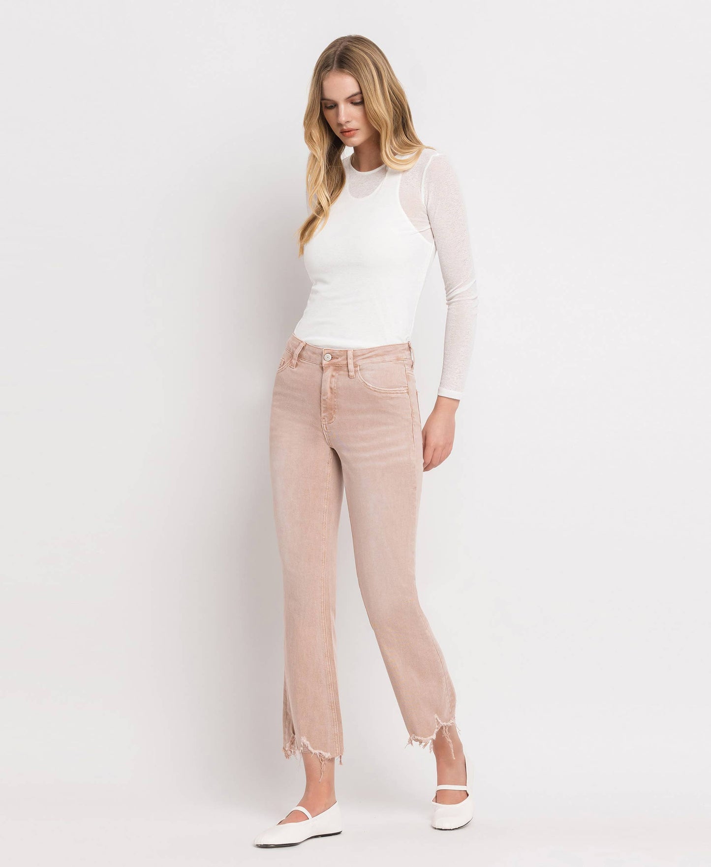 CROP FLARE JEANS- CORAL