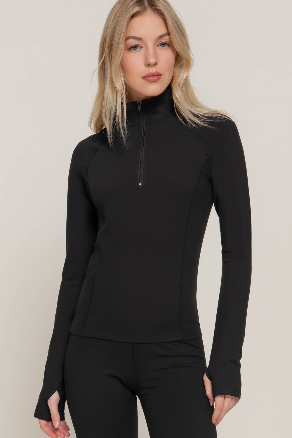 LONG SLEEVE QUARTER ZIP TOP: BLACK