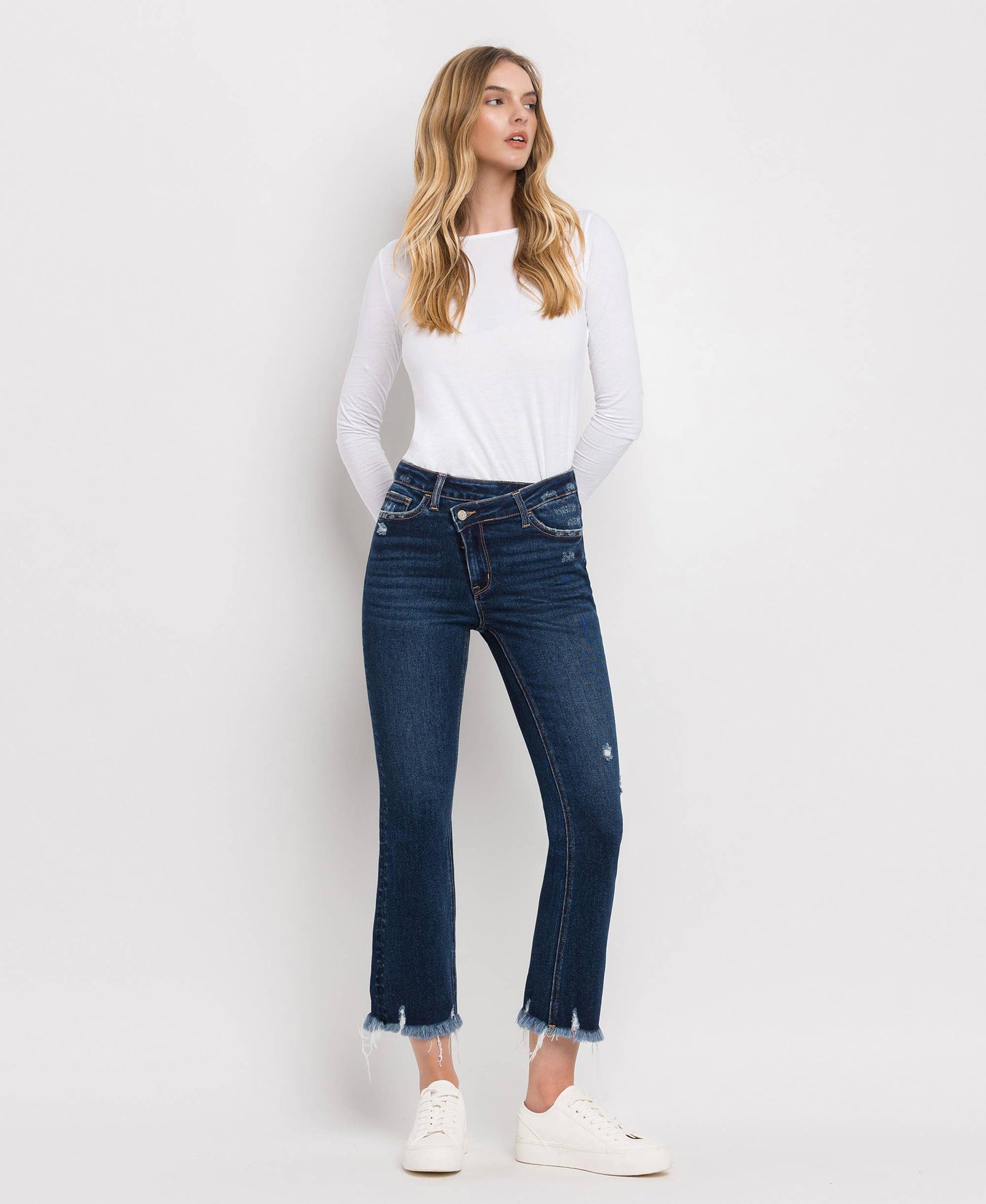 CROSSOVER WAISTBAND KICK FLARE JEANS