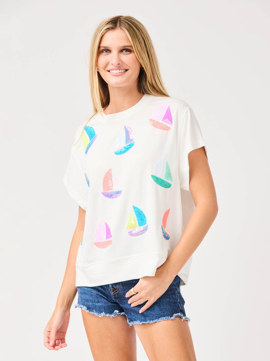 MARY SQUARE SEQUIN SAILBOAT TEE