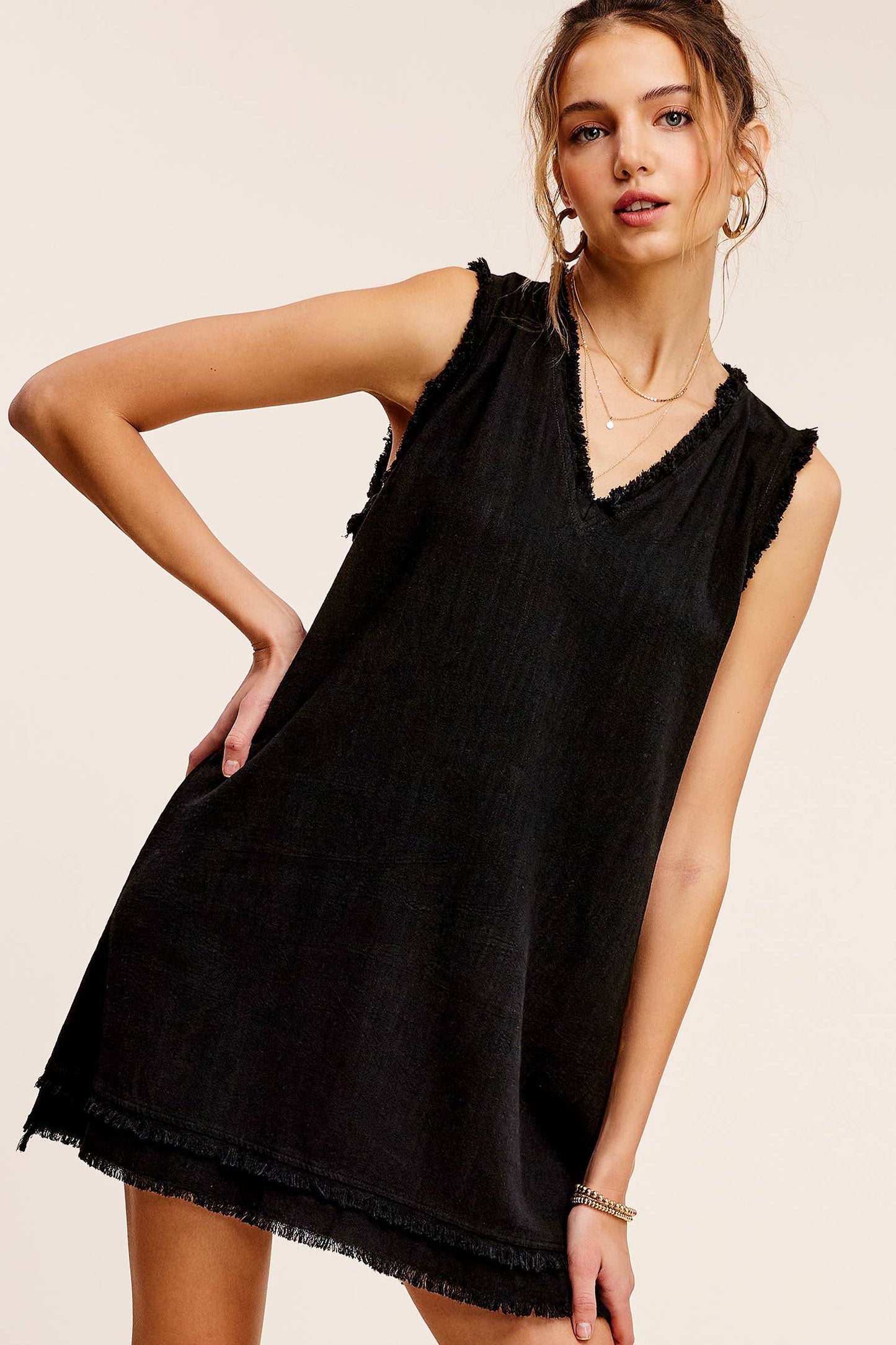 SOFT WASH VNECK DRESS: BLACK
