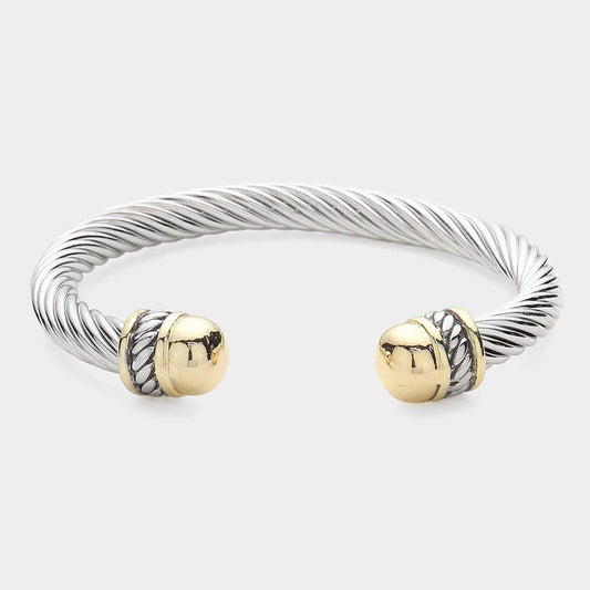 TWO TONE TEXTURED METAL CUFF BRACELET