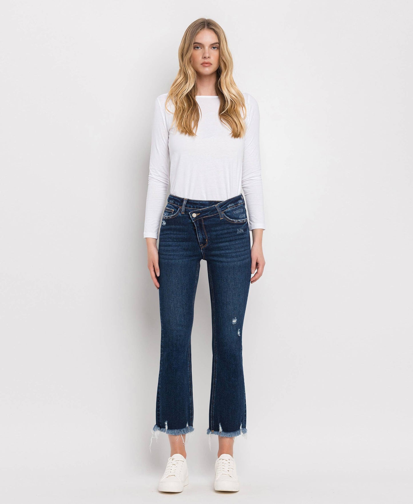 CROSSOVER WAISTBAND KICK FLARE JEANS