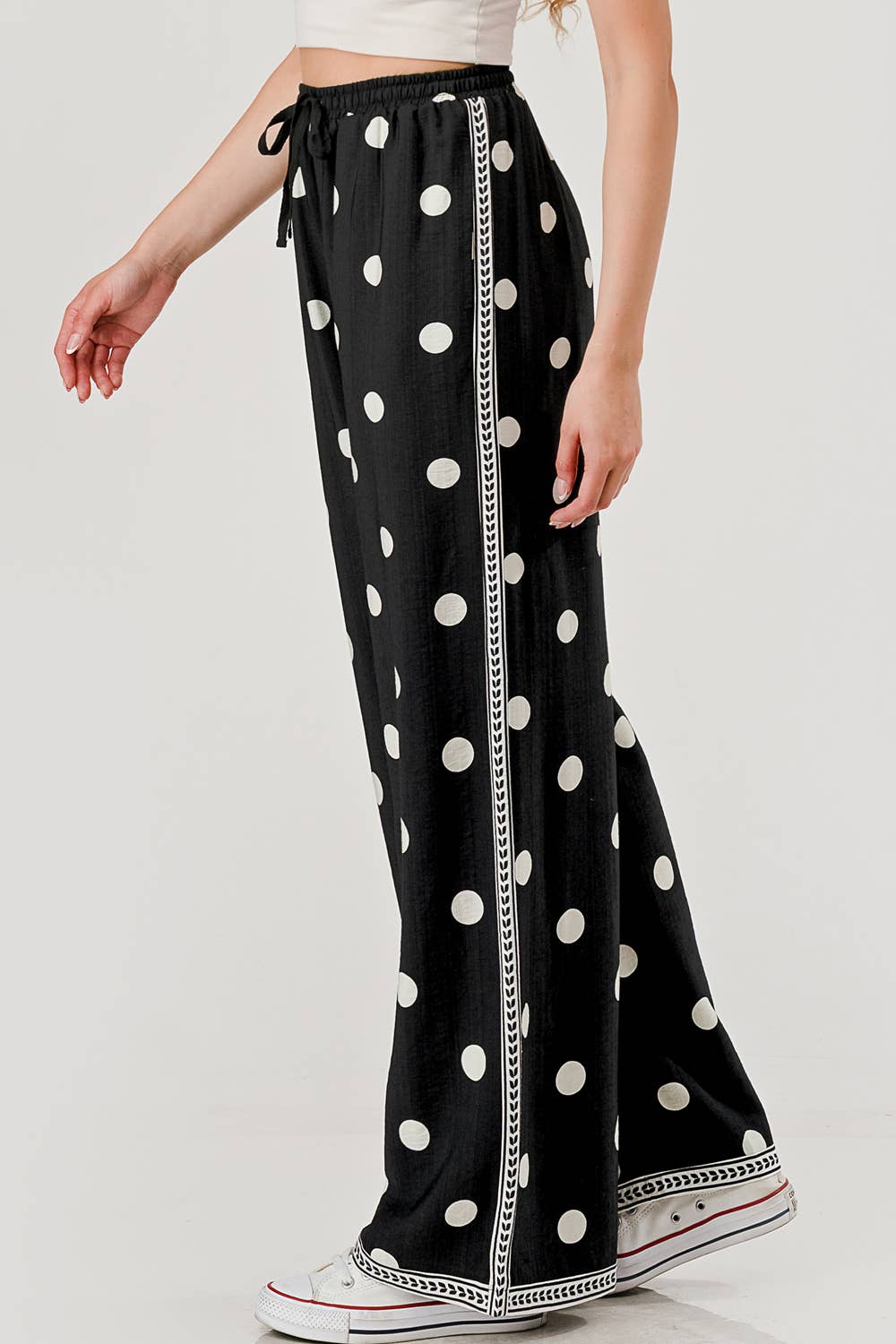 DRAWSTRING POLKA DOT PANT: BLACK
