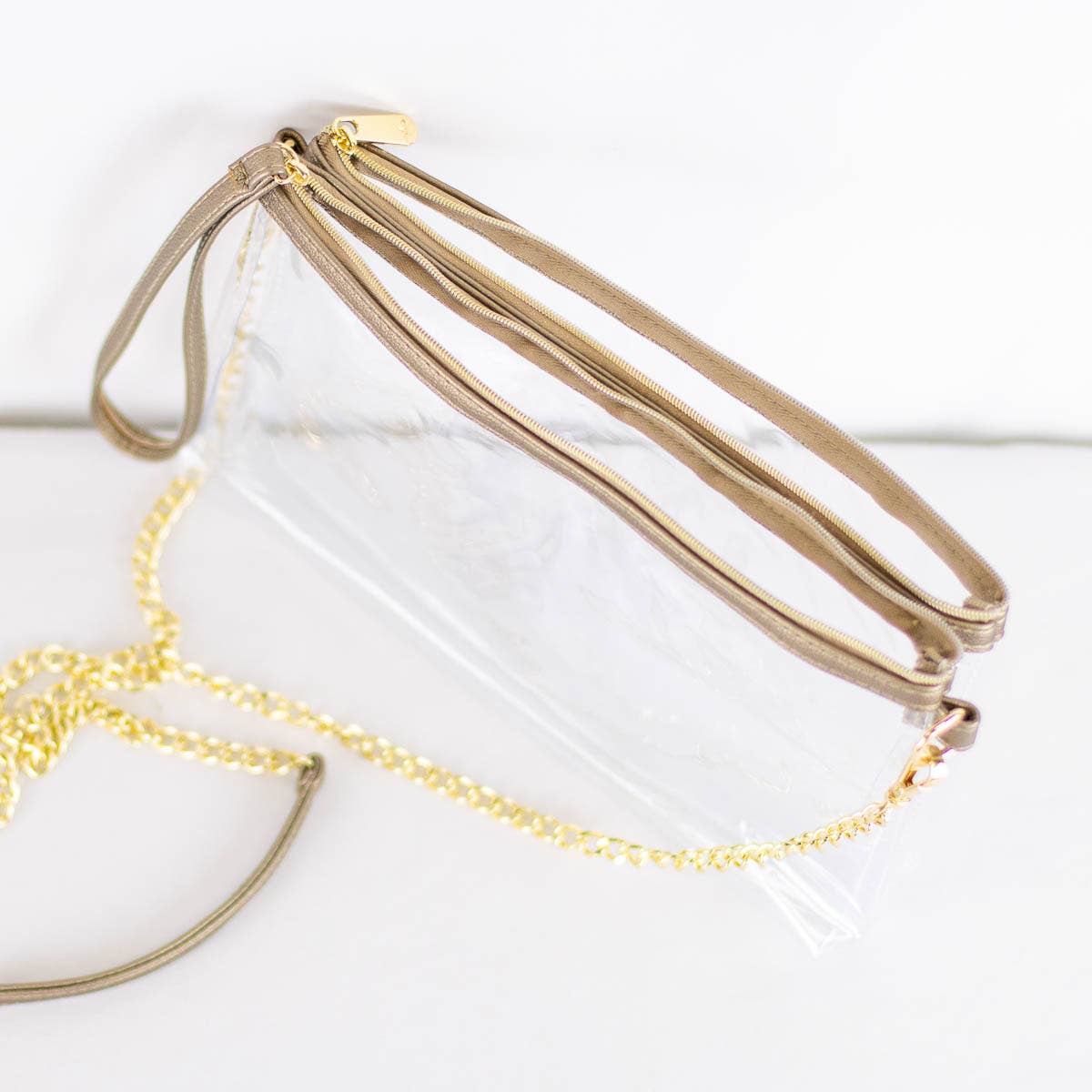 CLEAR/GOLD DOUBLE ZIP CROSSBODY