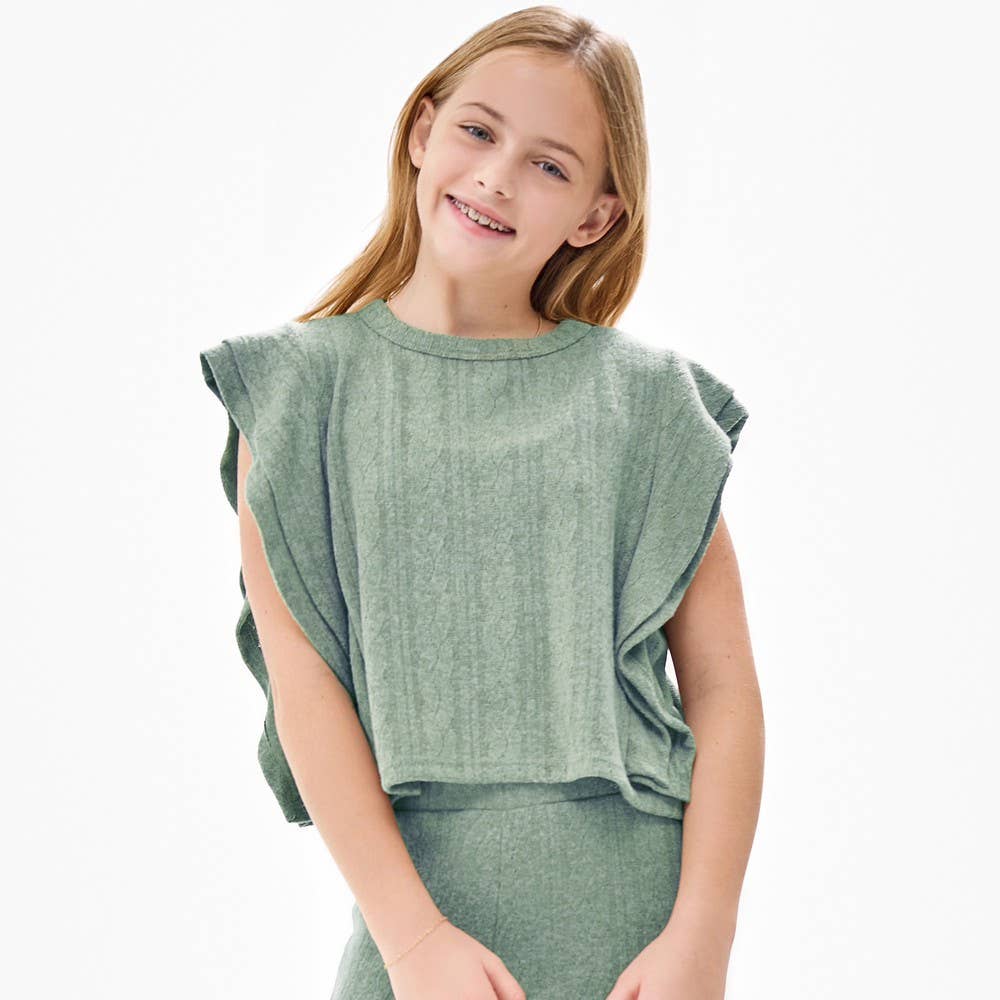 GIRLS RUFFLE SWEATER SET: OLIVE