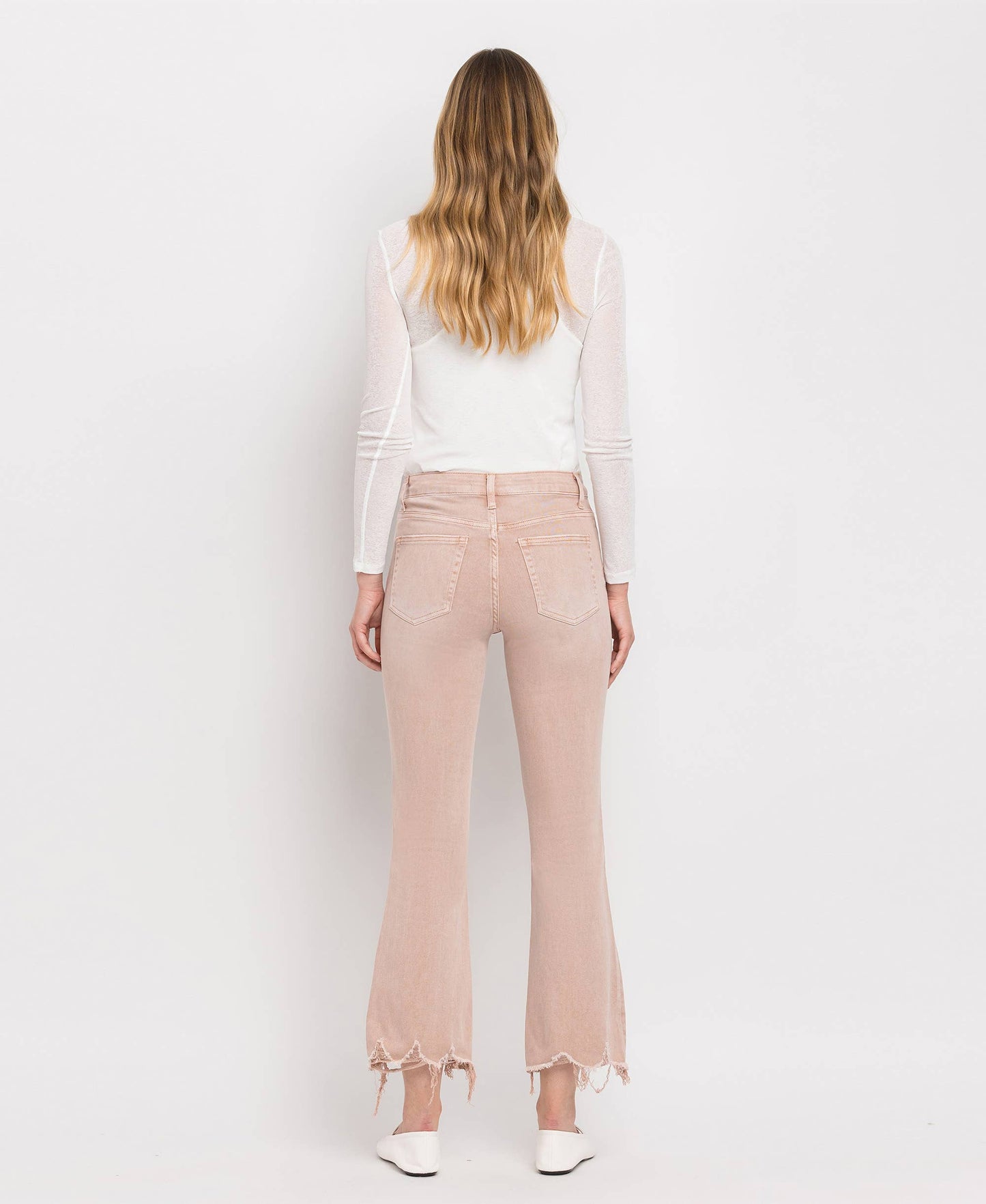 CROP FLARE JEANS- CORAL