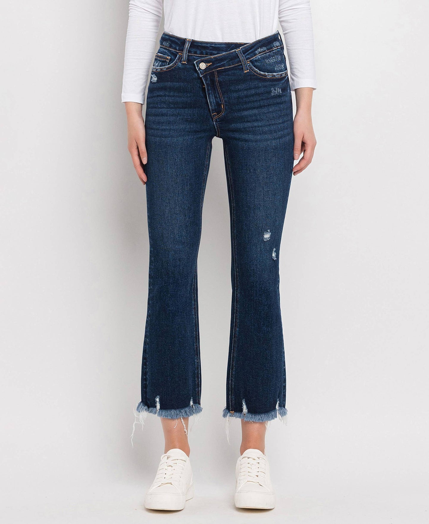 CROSSOVER WAISTBAND KICK FLARE JEANS