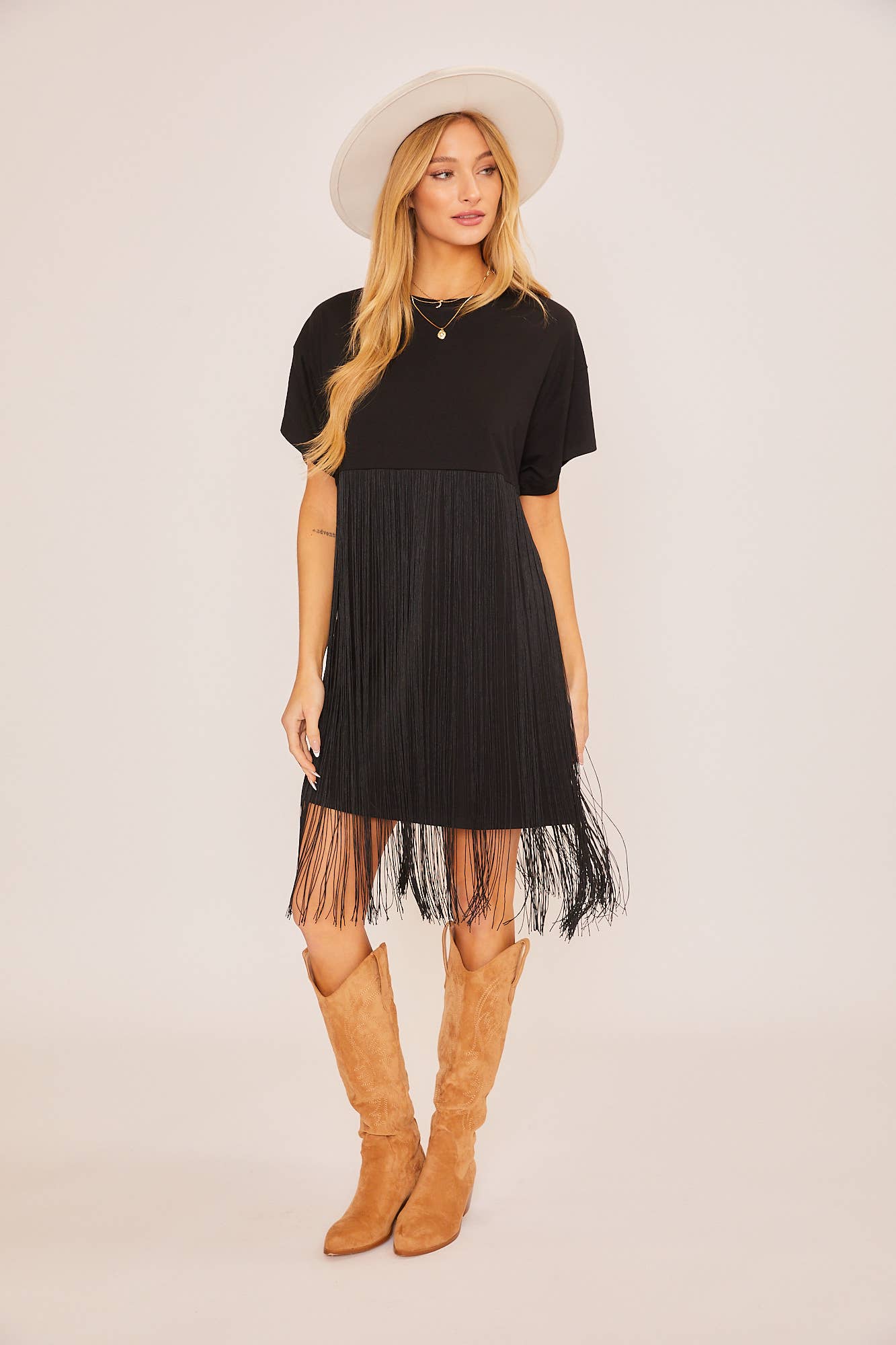 T-SHIRT DRESS WITH TASSEL WAIST DETAIL