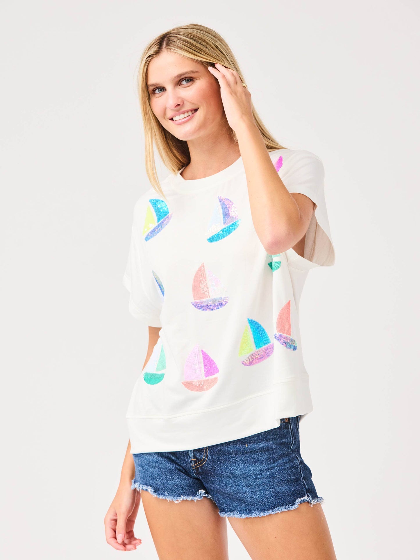 MARY SQUARE SEQUIN SAILBOAT TEE