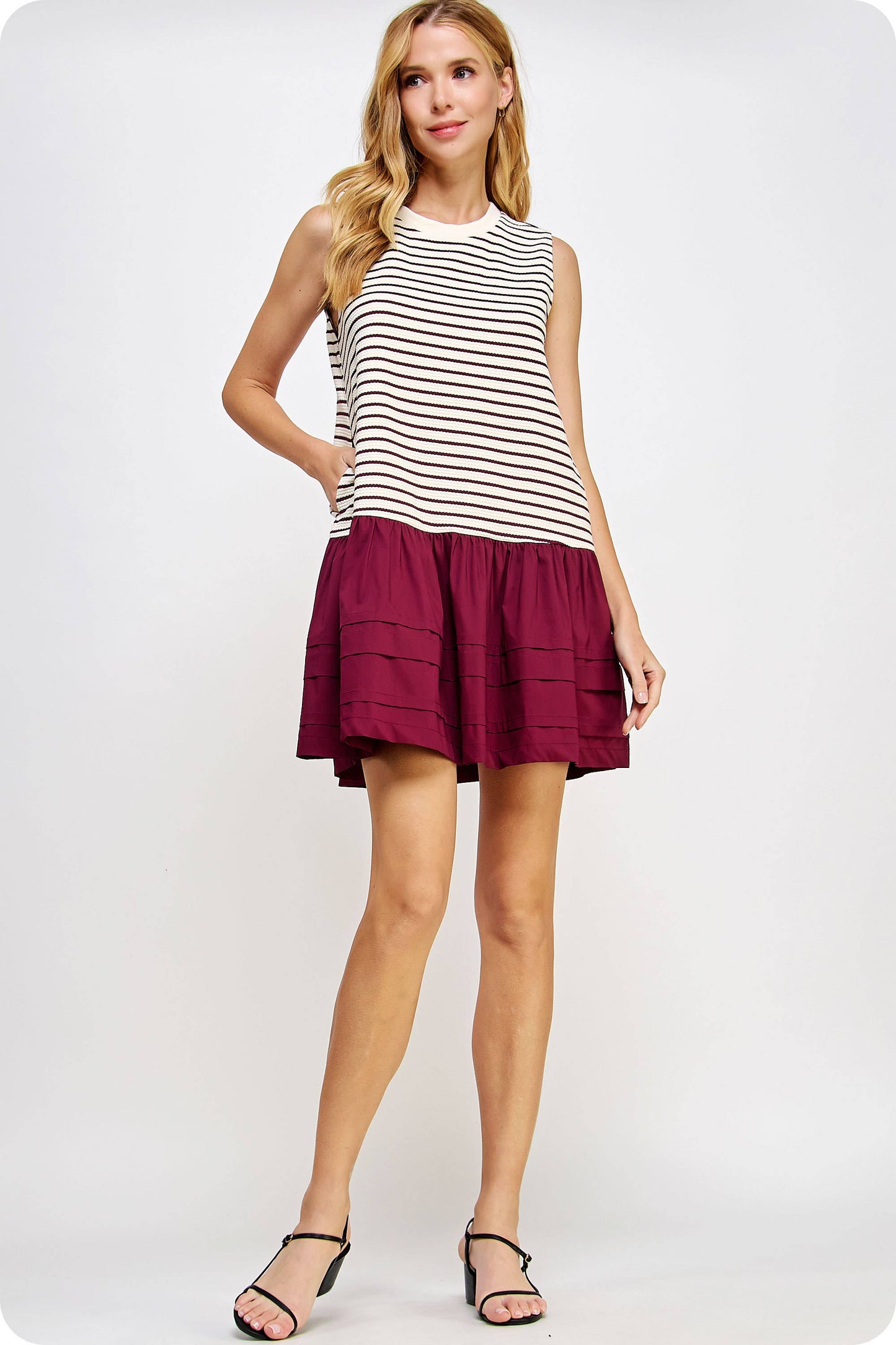 BURGUNDY STRIPED DRESS