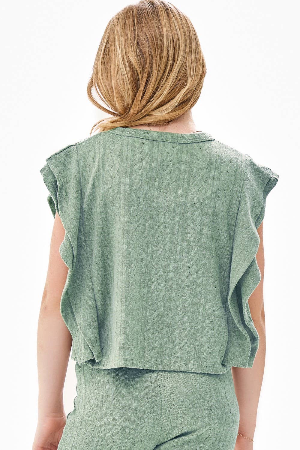 GIRLS RUFFLE SWEATER SET: OLIVE