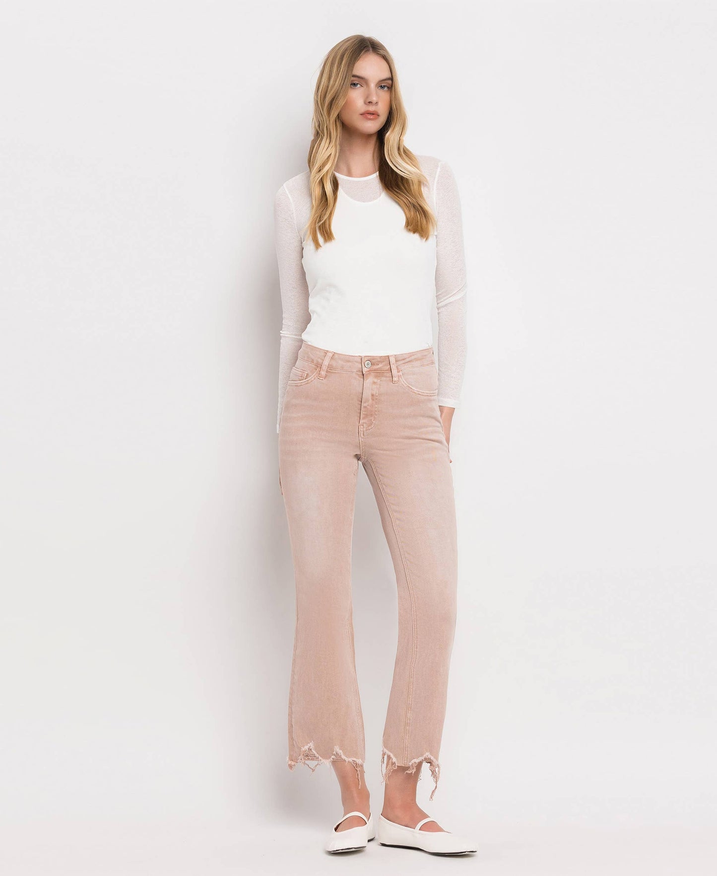 CROP FLARE JEANS- CORAL