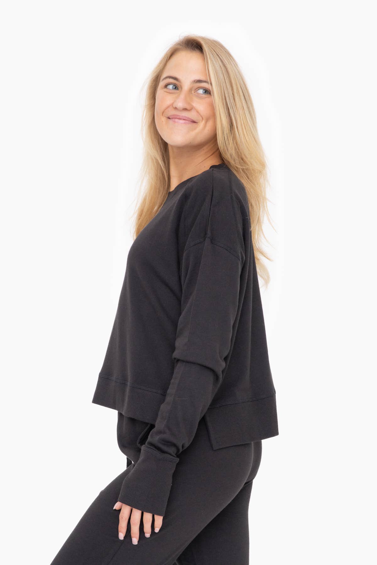 MONO B COTTON CREW NECK TOP: BLACK