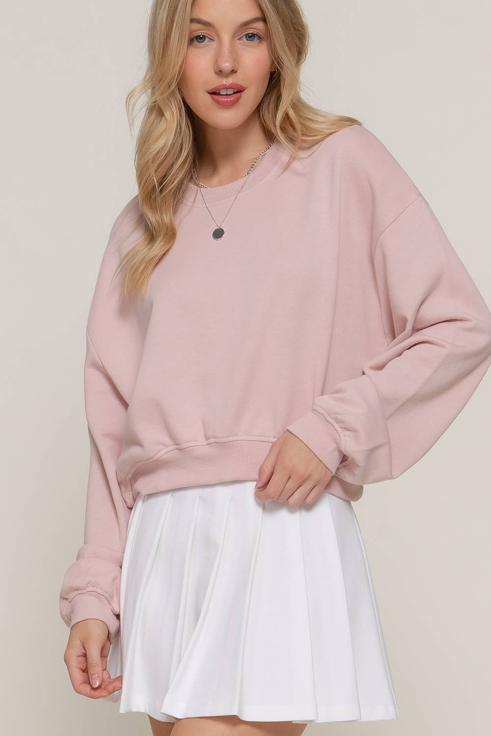 CROP SWEATSHIRT: BEIGE/PINK