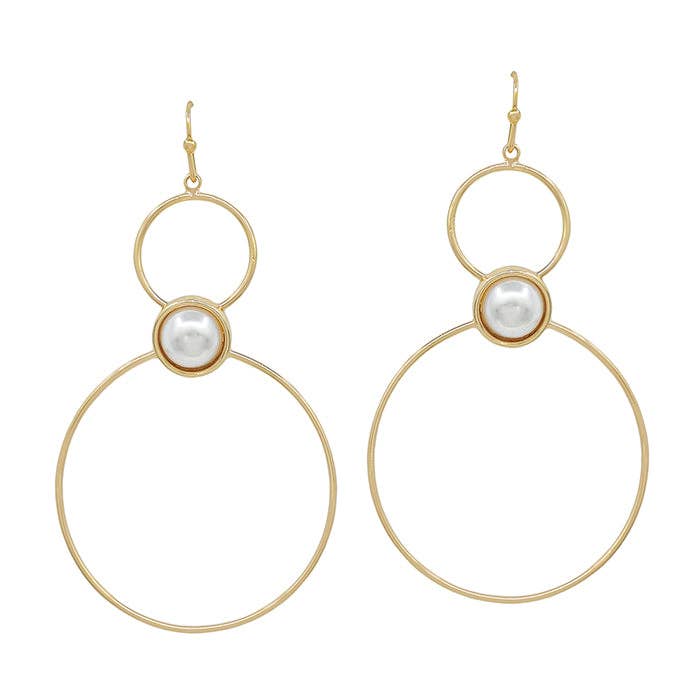 THIN DOUBLE CIRCLE PEARL EARRING