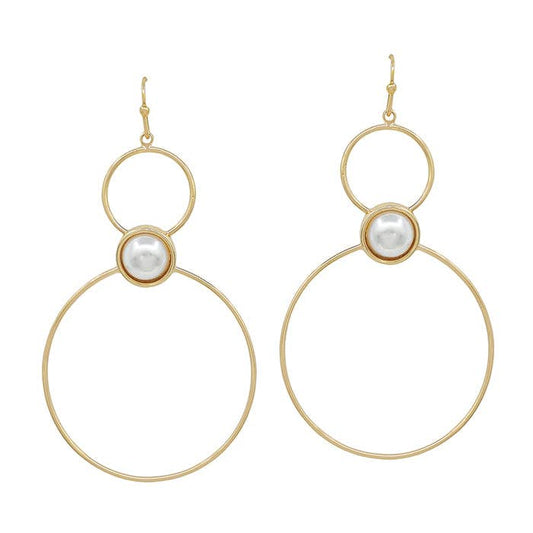 THIN DOUBLE CIRCLE PEARL EARRING