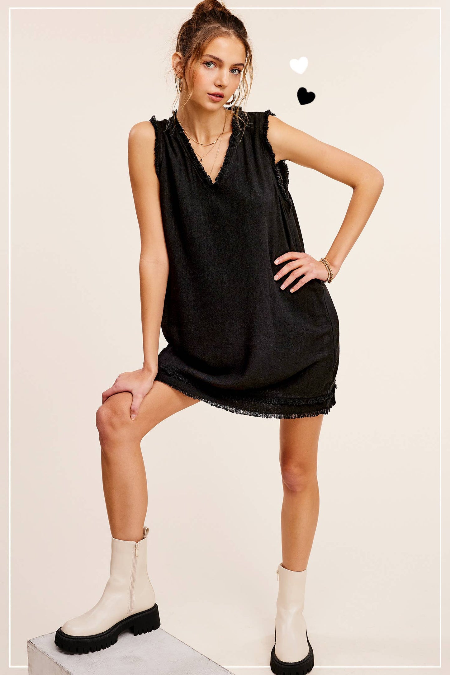 SOFT WASH VNECK DRESS: BLACK
