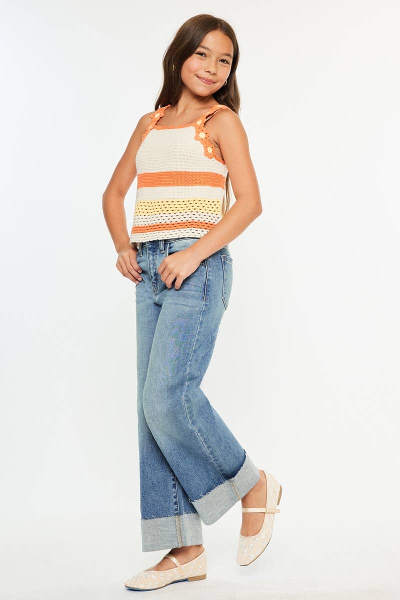 GIRLS KANCAN HIGH RISE CROP WIDE LEG JEANS
